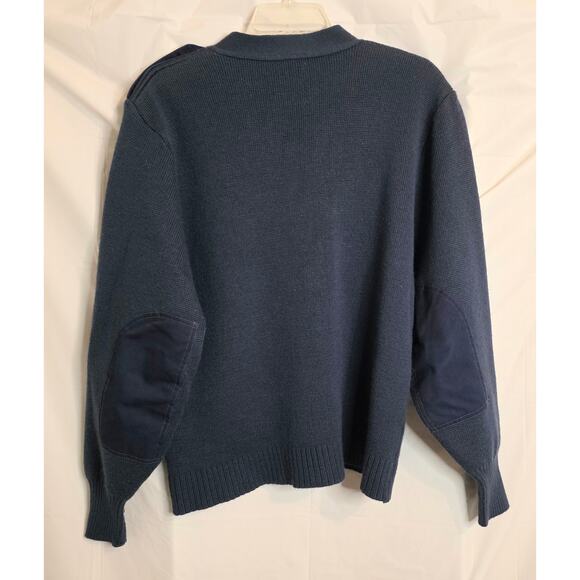 Military Equipment Button Cardigan Sweater Men's 44R Navy Elbow Patch Wool Blend - Picture 3 of 7